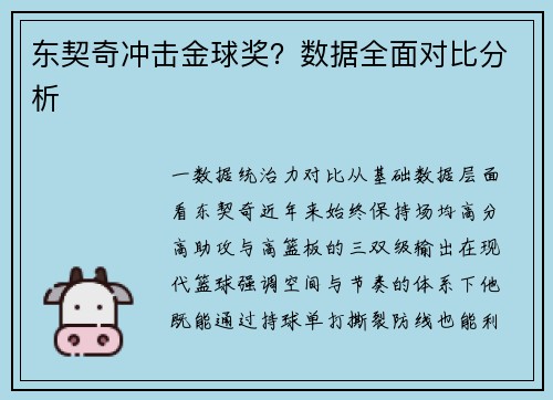 东契奇冲击金球奖？数据全面对比分析